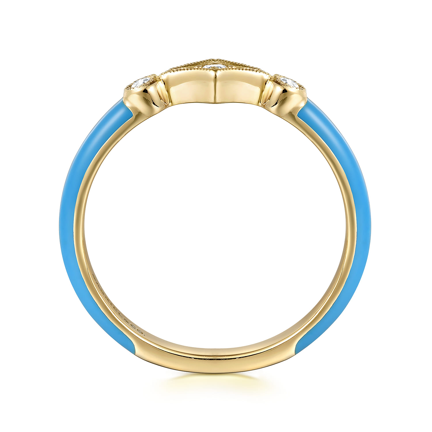 Enamel - 14K Yellow Gold Diamond Split Stackable with Dusk Blue Enamel - 0.06 ct - Shot 2