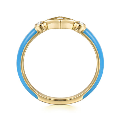 Enamel - 14K Yellow Gold Diamond Split Stackable with Dusk Blue Enamel