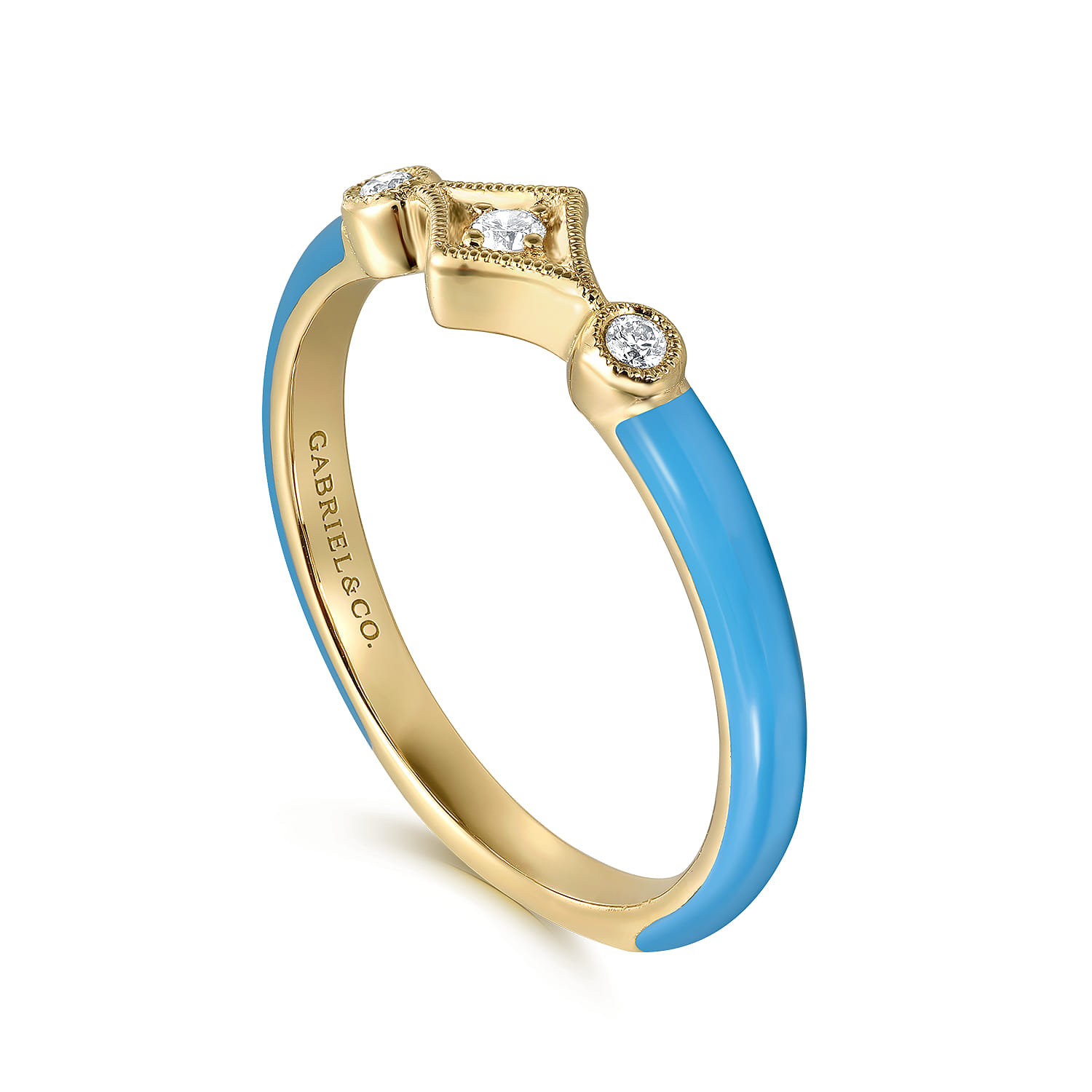Enamel - 14K Yellow Gold Diamond Split Stackable with Dusk Blue Enamel - 0.06 ct - Shot 3