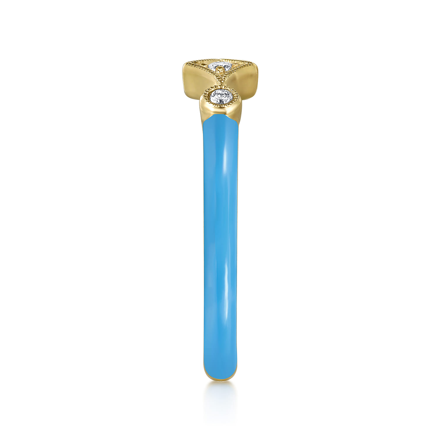 Enamel - 14K Yellow Gold Diamond Split Stackable with Dusk Blue Enamel - 0.06 ct - Shot 4
