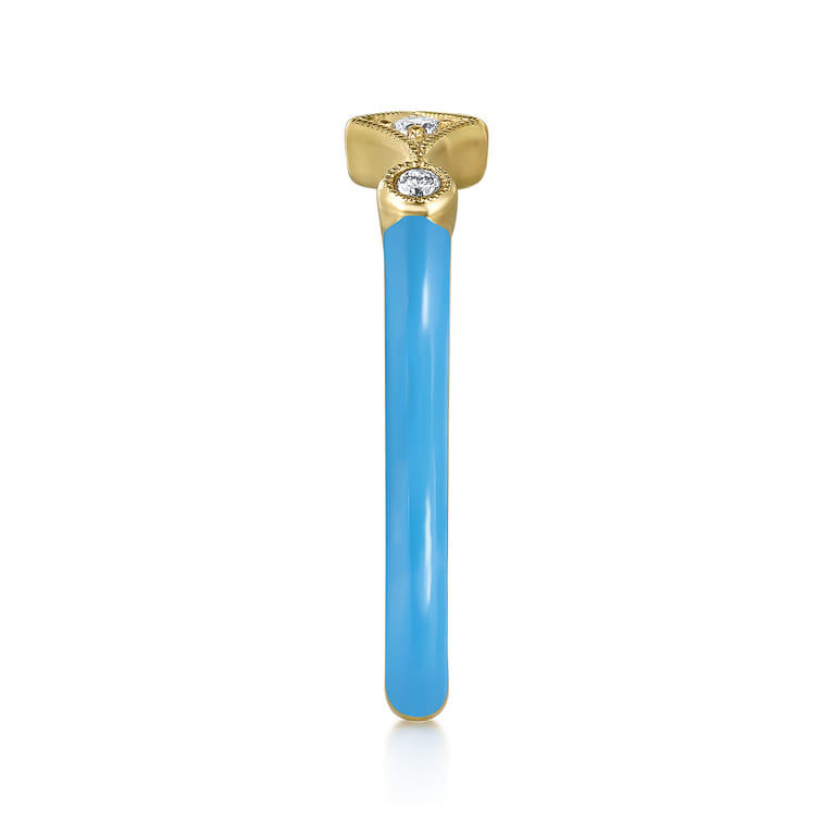 Enamel - 14K Yellow Gold Diamond Split Stackable with Dusk Blue Enamel - 0.06 ct - Shot 4