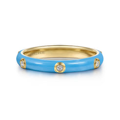 Enamel - 14K Yellow Gold Diamond Split Stackable with Dusk Blue Enamel