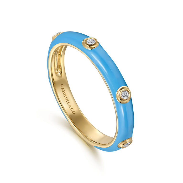 Enamel - 14K Yellow Gold Diamond Split Stackable with Dusk Blue Enamel - 0.05 ct - Shot 2