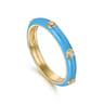 Enamel - 14K Yellow Gold Diamond Split Stackable with Dusk Blue Enamel - 0.05 ct