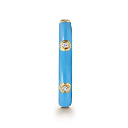 Enamel - 14K Yellow Gold Diamond Split Stackable with Dusk Blue Enamel