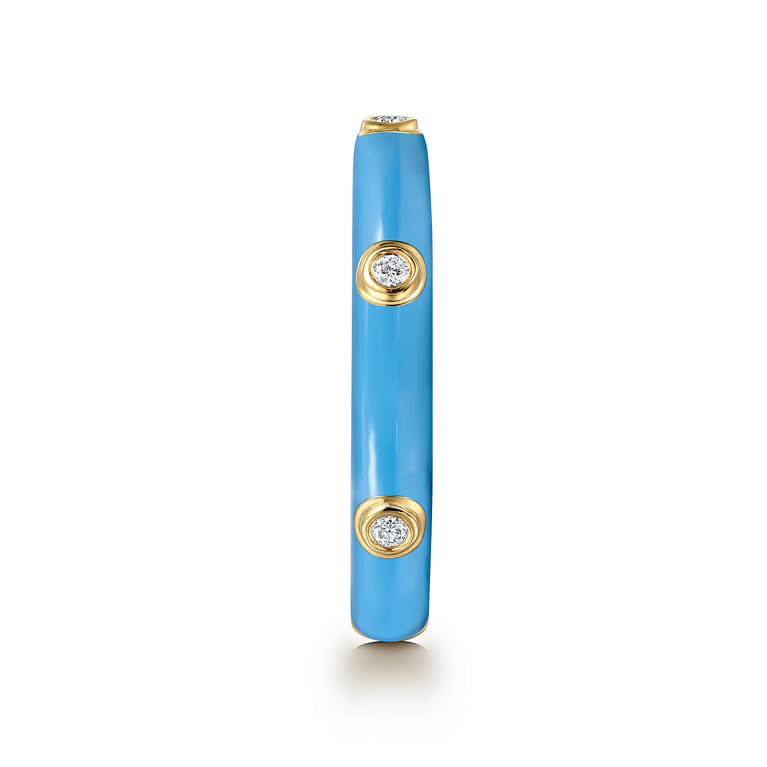 Enamel - 14K Yellow Gold Diamond Split Stackable with Dusk Blue Enamel - 0.05 ct - Shot 3