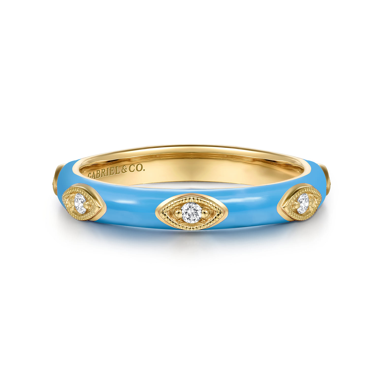Enamel - 14K Yellow Gold Diamond Split Stackable with Dusk Blue Enamel - 0.08 ct - Shot 1