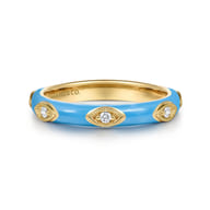 Enamel - 14K Yellow Gold Diamond Split Stackable with Dusk Blue Enamel