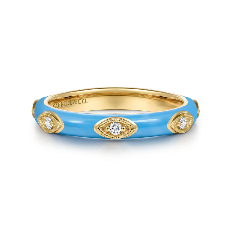 Enamel - 14K Yellow Gold Diamond Split Stackable with Dusk Blue Enamel - 0.08 ct - Shot 1