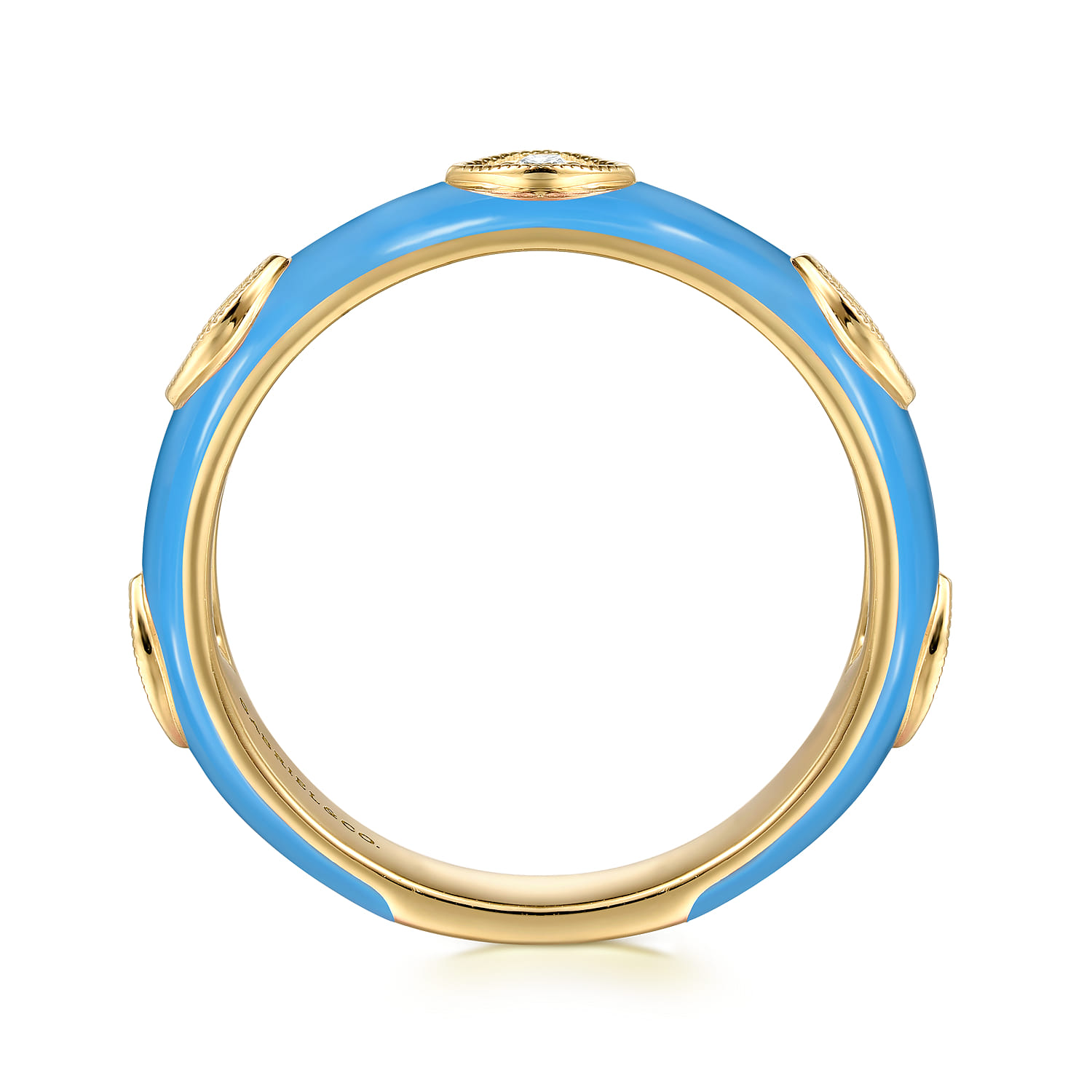 Enamel - 14K Yellow Gold Diamond Split Stackable with Dusk Blue Enamel - 0.08 ct - Shot 2