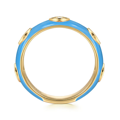 Enamel - 14K Yellow Gold Diamond Split Stackable with Dusk Blue Enamel