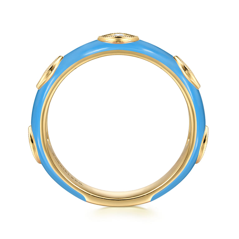 Enamel - 14K Yellow Gold Diamond Split Stackable with Dusk Blue Enamel - 0.08 ct - Shot 2