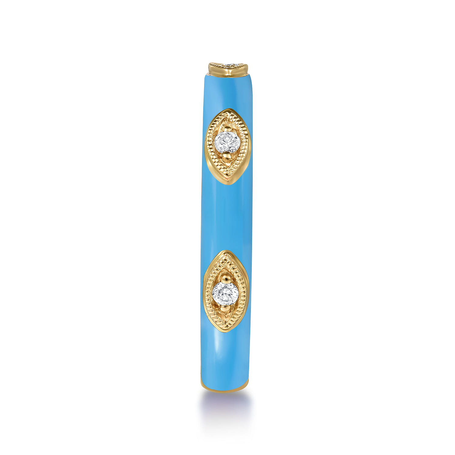 Enamel - 14K Yellow Gold Diamond Split Stackable with Dusk Blue Enamel - 0.08 ct - Shot 4