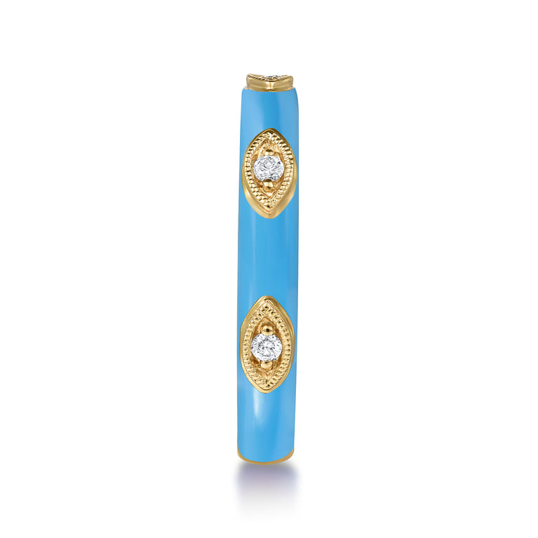Enamel - 14K Yellow Gold Diamond Split Stackable with Dusk Blue Enamel - 0.08 ct - Shot 4