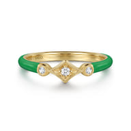 Enamel - 14K Yellow Gold Diamond Split Stackable with Emerald Green Enamel
