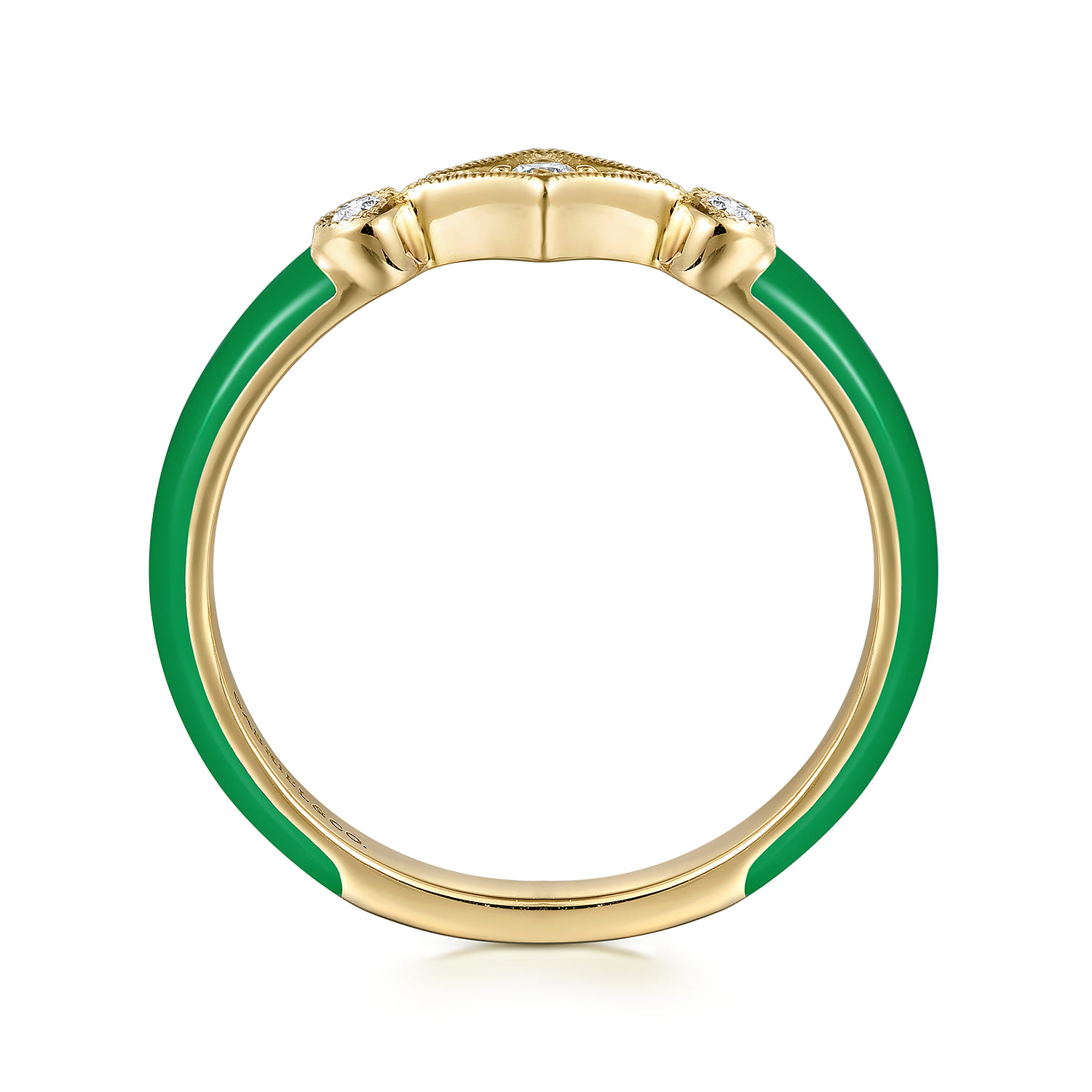 Enamel - 14K Yellow Gold Diamond Split Stackable with Emerald Green Enamel - 0.06 ct - Shot 2