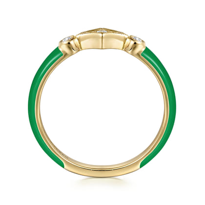 Enamel - 14K Yellow Gold Diamond Split Stackable with Emerald Green Enamel