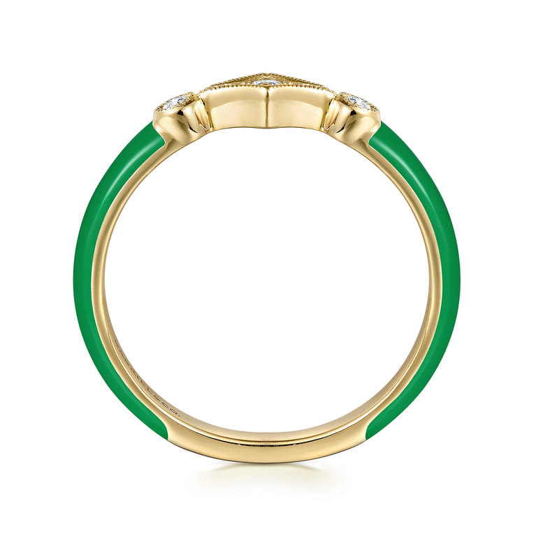 Enamel - 14K Yellow Gold Diamond Split Stackable with Emerald Green Enamel - 0.06 ct - Shot 2