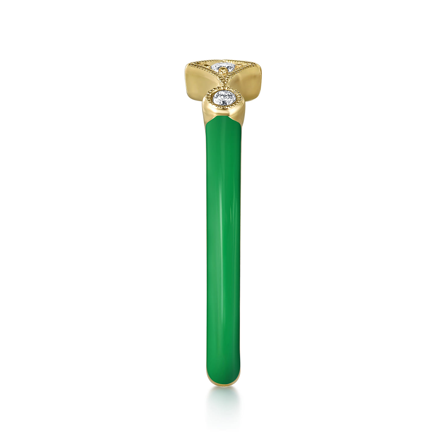 Enamel - 14K Yellow Gold Diamond Split Stackable with Emerald Green Enamel - 0.06 ct - Shot 4