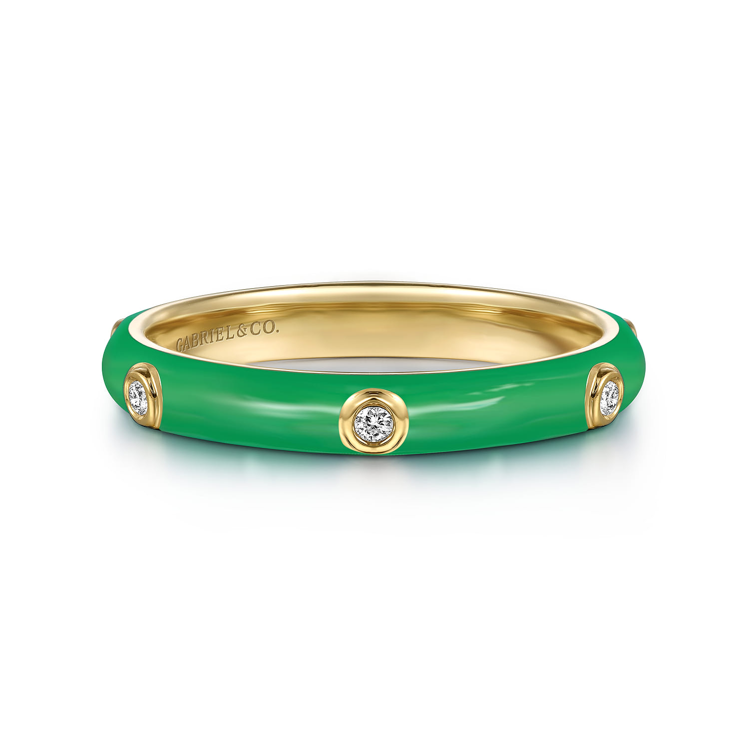 Enamel - 14K Yellow Gold Diamond Split Stackable with Emerald Green Enamel - 0.05 ct - Shot 1