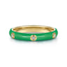 Enamel - 14K Yellow Gold Diamond Split Stackable with Emerald Green Enamel - 0.05 ct