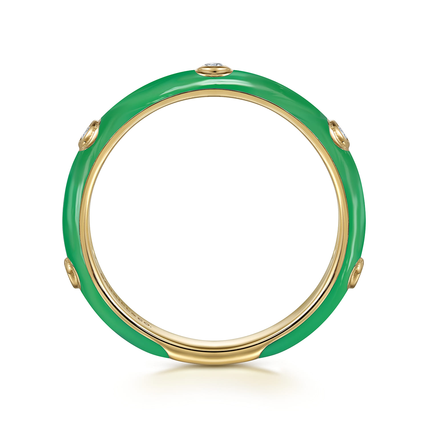 Enamel - 14K Yellow Gold Diamond Split Stackable with Emerald Green Enamel - 0.05 ct - Shot 2