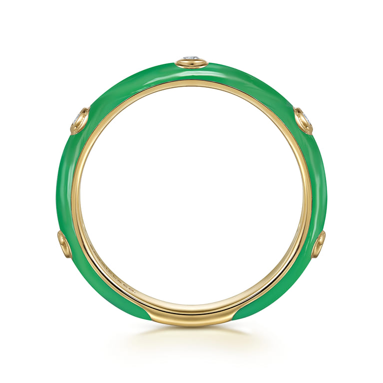 Enamel - 14K Yellow Gold Diamond Split Stackable with Emerald Green Enamel - 0.05 ct - Shot 2