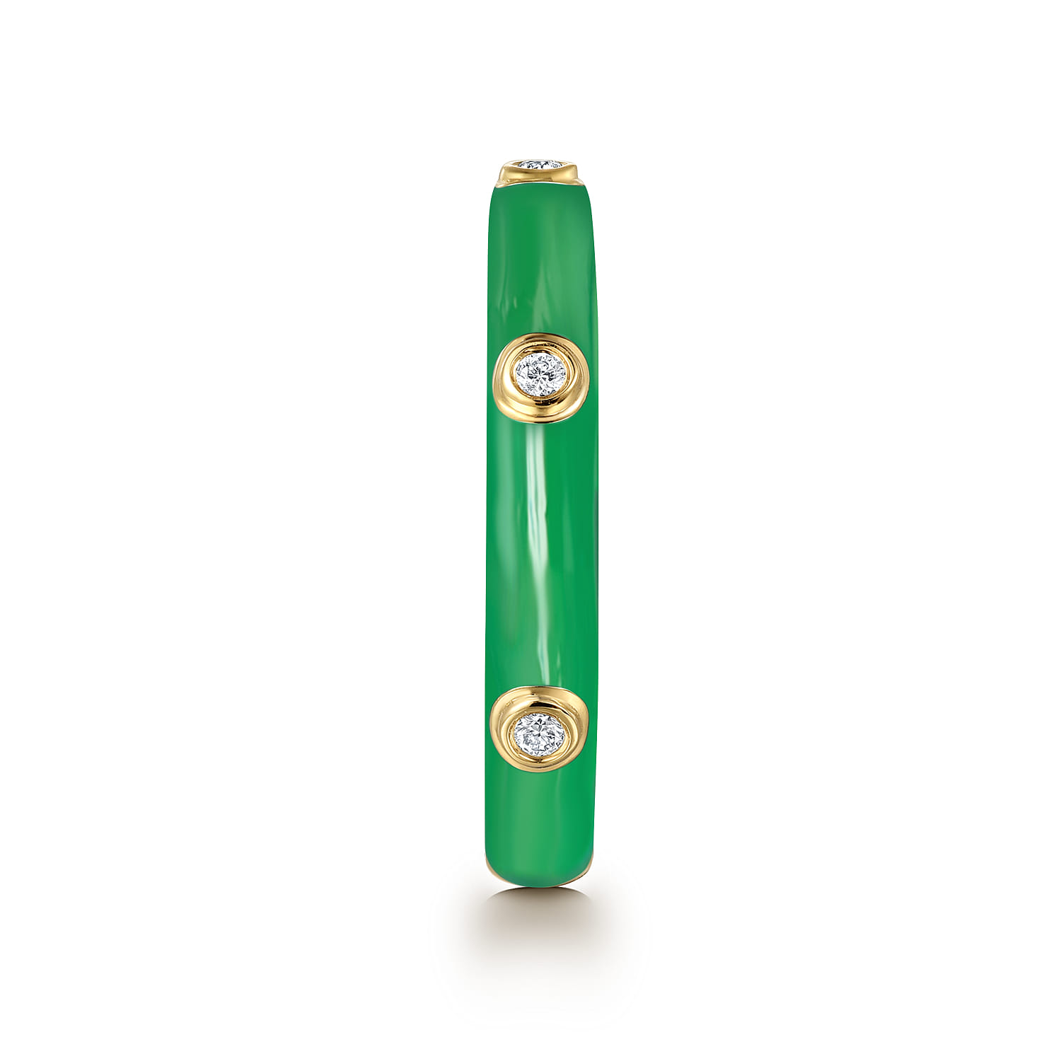 Enamel - 14K Yellow Gold Diamond Split Stackable with Emerald Green Enamel - 0.05 ct - Shot 4