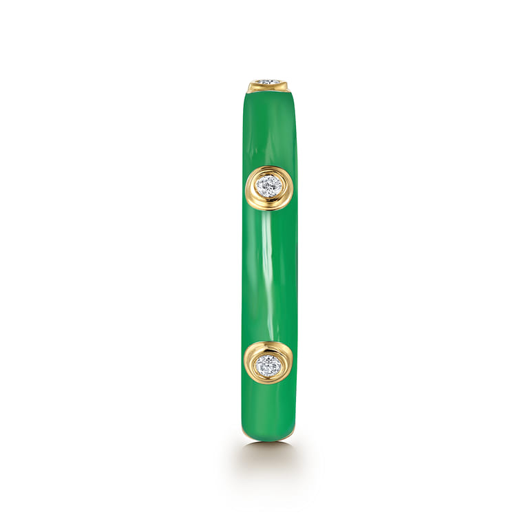 Enamel - 14K Yellow Gold Diamond Split Stackable with Emerald Green Enamel - 0.05 ct - Shot 4