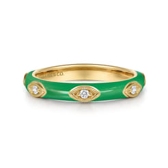 Enamel - 14K Yellow Gold Diamond Split Stackable with Emerald Green Enamel
