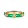 Enamel - 14K Yellow Gold Diamond Split Stackable with Emerald Green Enamel - 0.08 ct