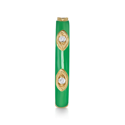Enamel - 14K Yellow Gold Diamond Split Stackable with Emerald Green Enamel