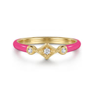 Enamel - 14K Yellow Gold Diamond Split Stackable with Fuchsia Enamel