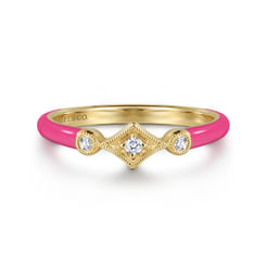 14K Yellow Gold Diamond Split Stackable with Fuchsia Enamel