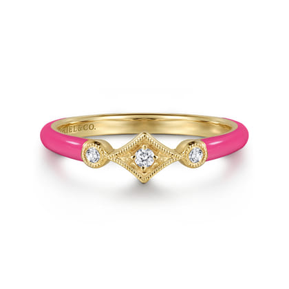 Enamel - 14K Yellow Gold Diamond Split Stackable with Fuchsia Enamel