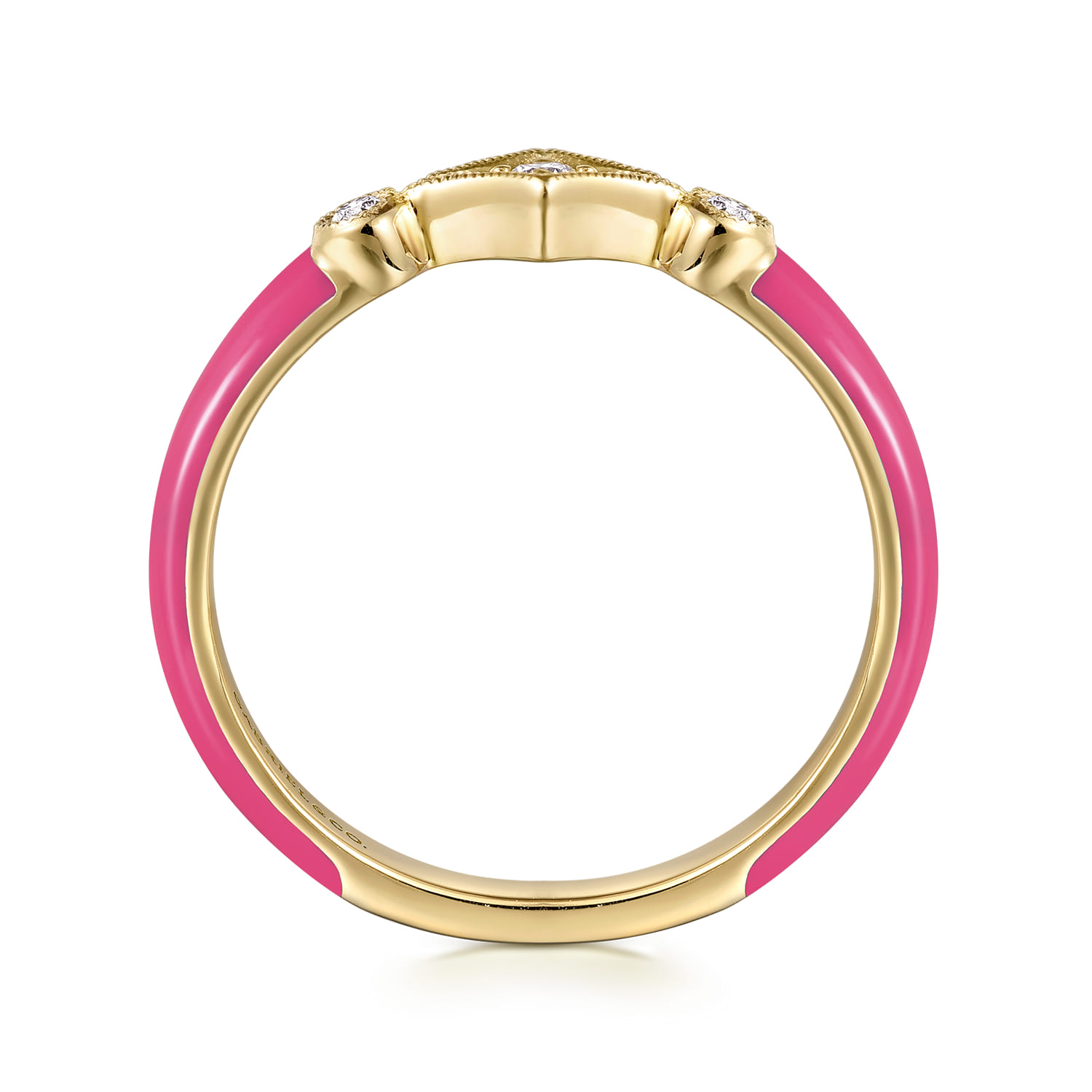 Enamel - 14K Yellow Gold Diamond Split Stackable with Fuchsia Enamel - 0.06 ct - Shot 2