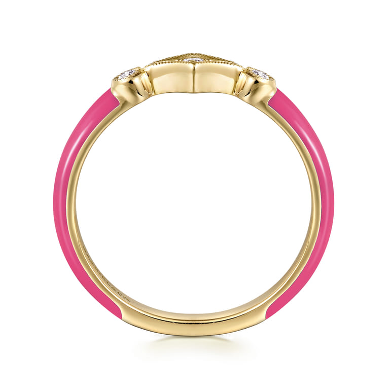 Enamel - 14K Yellow Gold Diamond Split Stackable with Fuchsia Enamel - 0.06 ct - Shot 2
