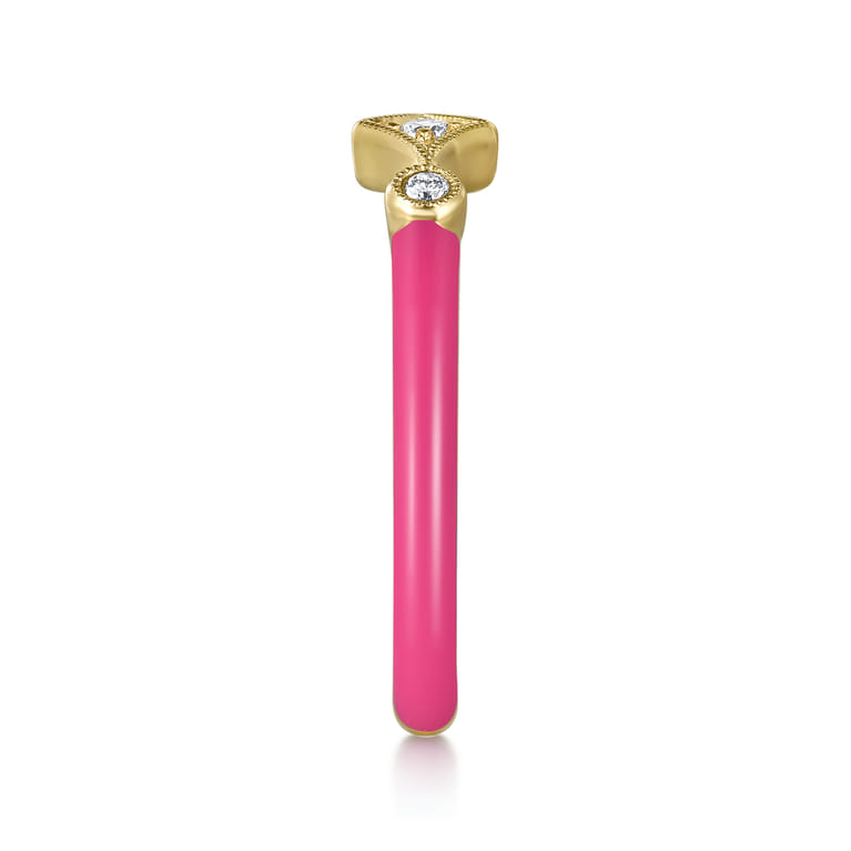 Enamel - 14K Yellow Gold Diamond Split Stackable with Fuchsia Enamel - 0.06 ct - Shot 4