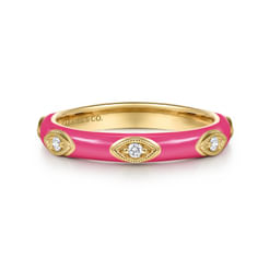 14K Yellow Gold Diamond Split Stackable with Fuchsia Enamel