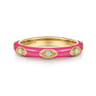 Enamel - 14K Yellow Gold Diamond Split Stackable with Fuchsia Enamel - 0.08 ct
