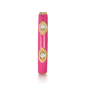 Enamel - 14K Yellow Gold Diamond Split Stackable with Fuchsia Enamel