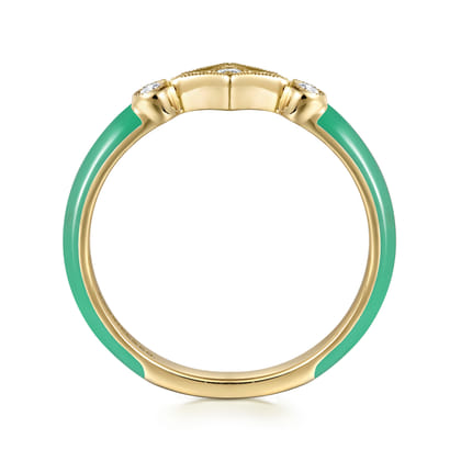Enamel - 14K Yellow Gold Diamond Split Stackable with Mint Green Enamel