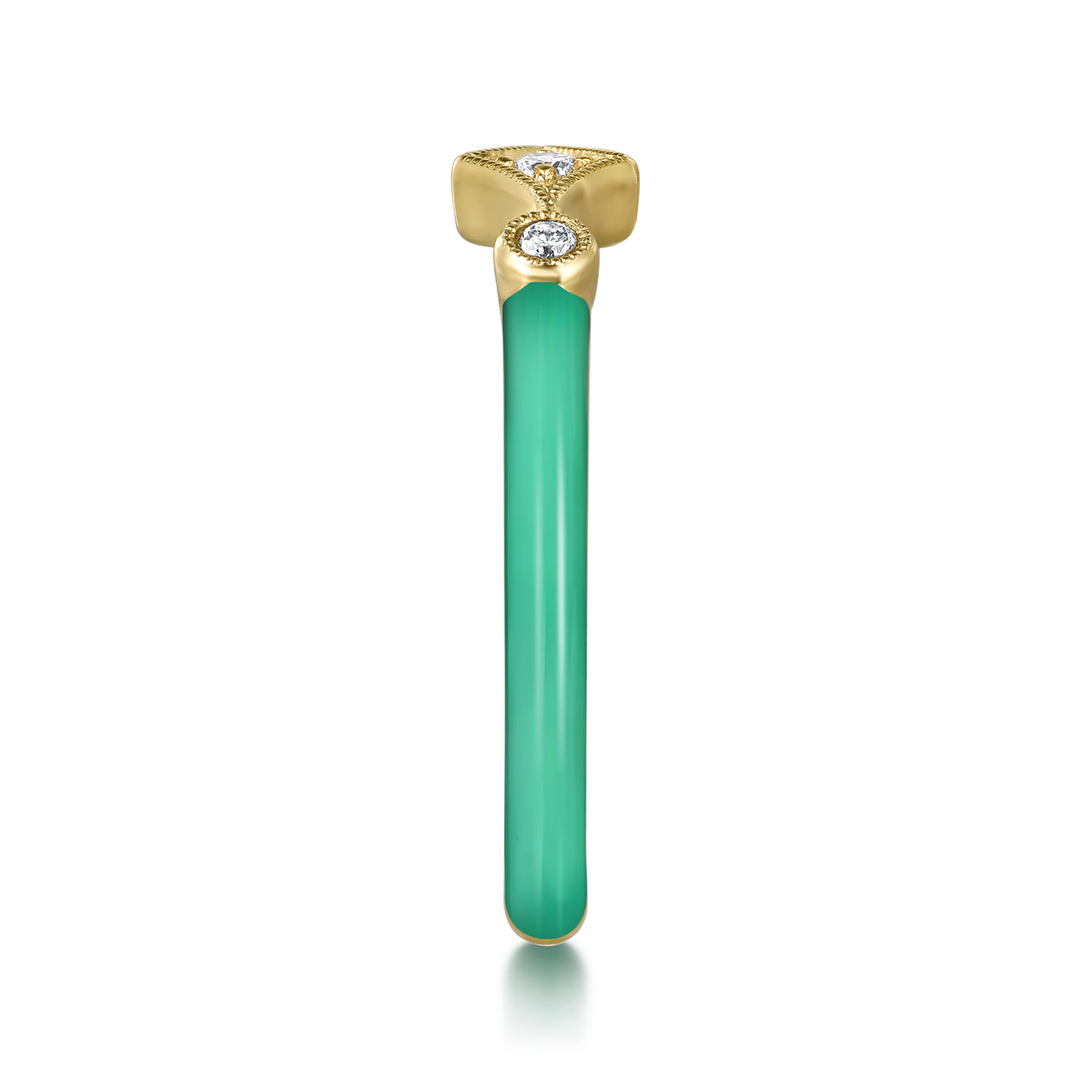 Enamel - 14K Yellow Gold Diamond Split Stackable with Mint Green Enamel - 0.06 ct - Shot 4