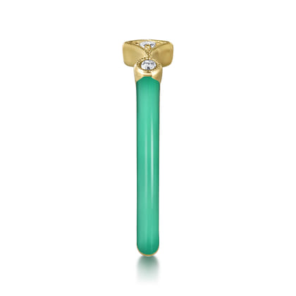 Enamel - 14K Yellow Gold Diamond Split Stackable with Mint Green Enamel