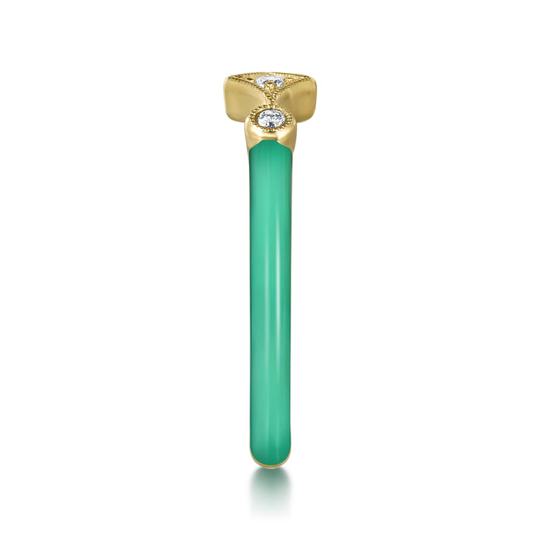 Enamel - 14K Yellow Gold Diamond Split Stackable with Mint Green Enamel - 0.06 ct - Shot 4
