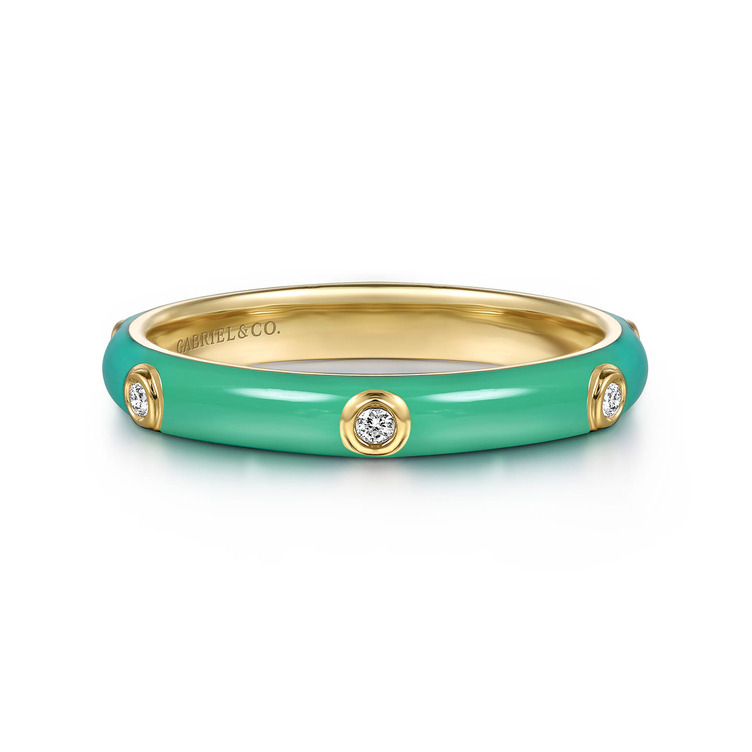 Enamel - 14K Yellow Gold Diamond Split Stackable with Mint Green Enamel - 0.05 ct - Shot 1