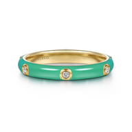 Enamel - 14K Yellow Gold Diamond Split Stackable with Mint Green Enamel