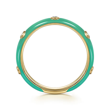 Enamel - 14K Yellow Gold Diamond Split Stackable with Mint Green Enamel