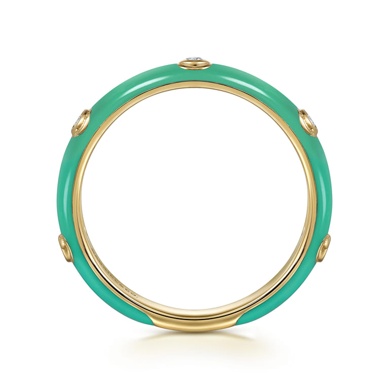 Enamel - 14K Yellow Gold Diamond Split Stackable with Mint Green Enamel - 0.05 ct - Shot 2