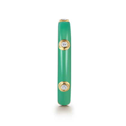 Enamel - 14K Yellow Gold Diamond Split Stackable with Mint Green Enamel